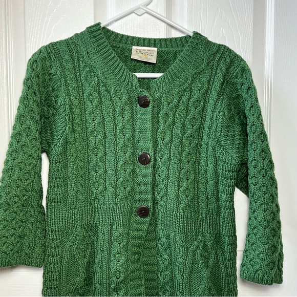 ⭐️ Kilronan Knitwear Sweater Cardigan Fisherman Green Merino 100% Wool Ireland - Picture 6 of 16